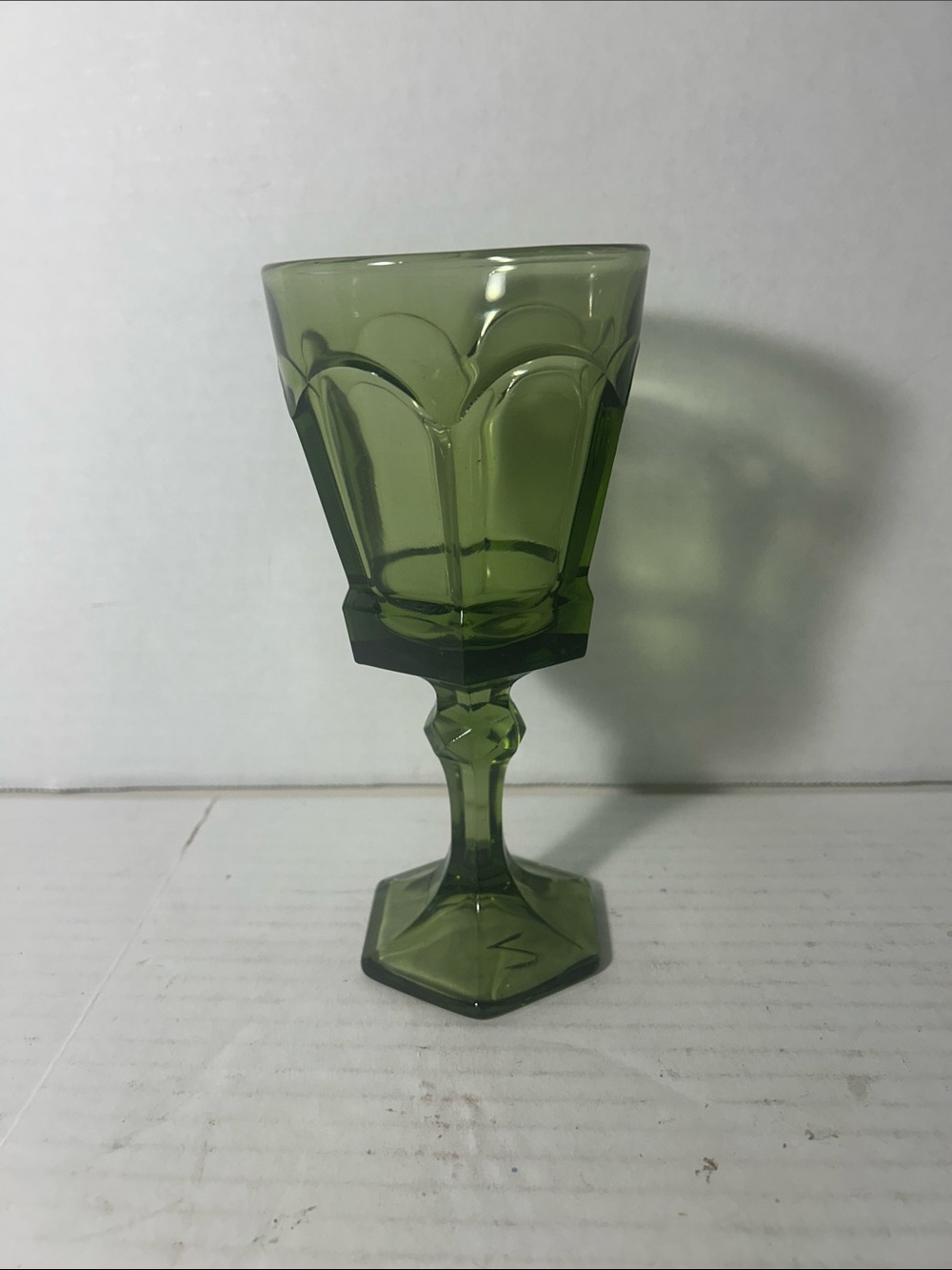 Green Pressed Glass Goblet Vintage